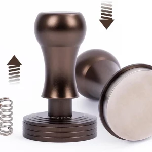 58.5mm Espresso Tamper, Spring-Loaded Pressure, Calibrated, Coffee Color